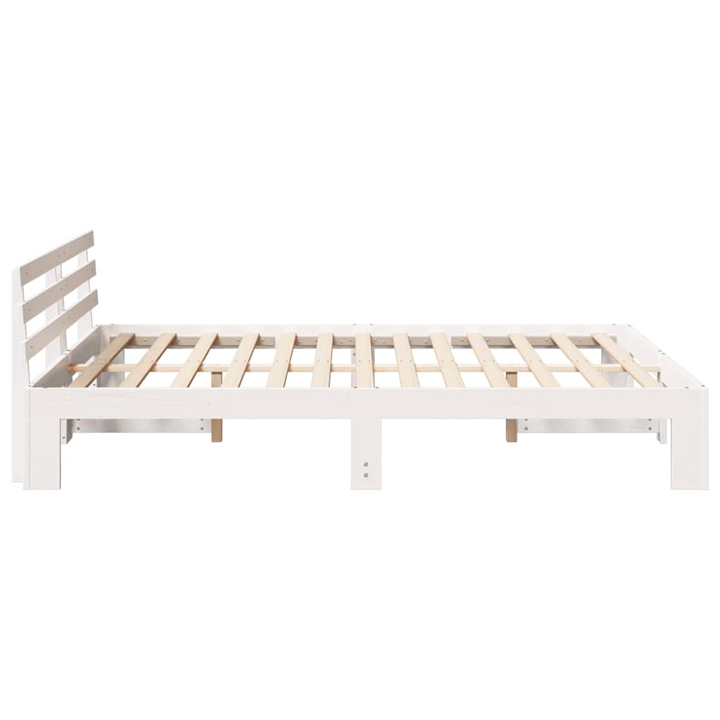 Sengestel med hovedgærde Hvid 150 x 200 cm Massiv fyrretræ