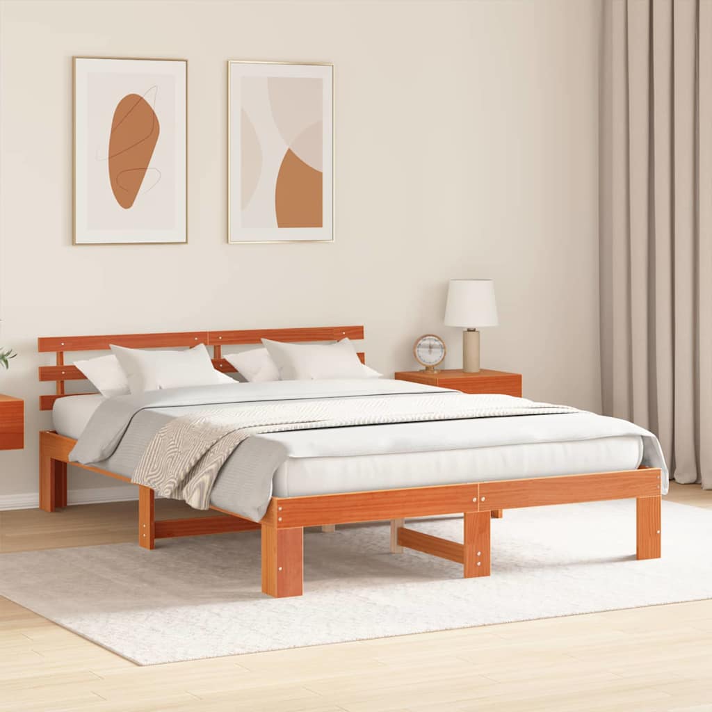 Sengestel med hovedgærde Voks brun 150 x 200 cm Massiv fyrretræ