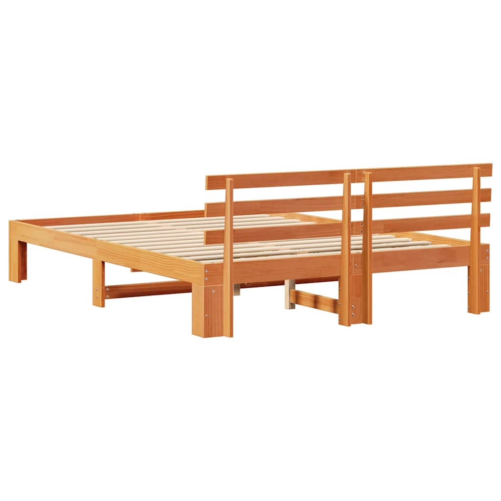 Sengestel med hovedgærde Voks brun 150 x 200 cm Massiv fyrretræ