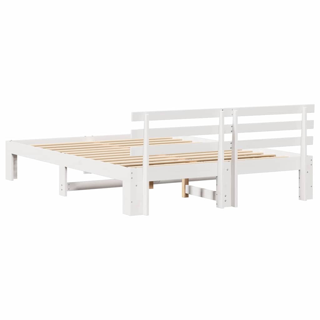 Sengestel med hovedgærde Hvid 140 x 200 cm Massiv fyrretræ