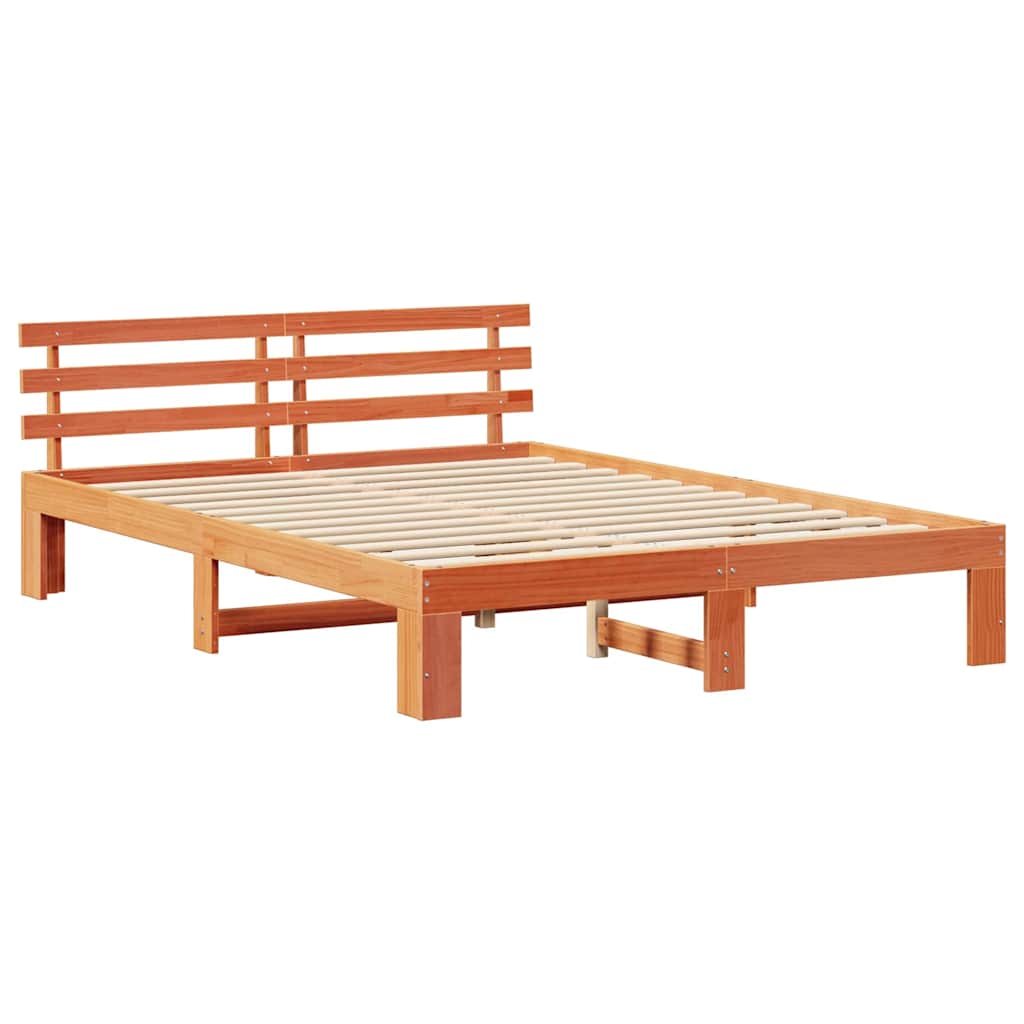 Sengestel med hovedgærde Voks brun 140 x 200 cm Massiv fyrretræ