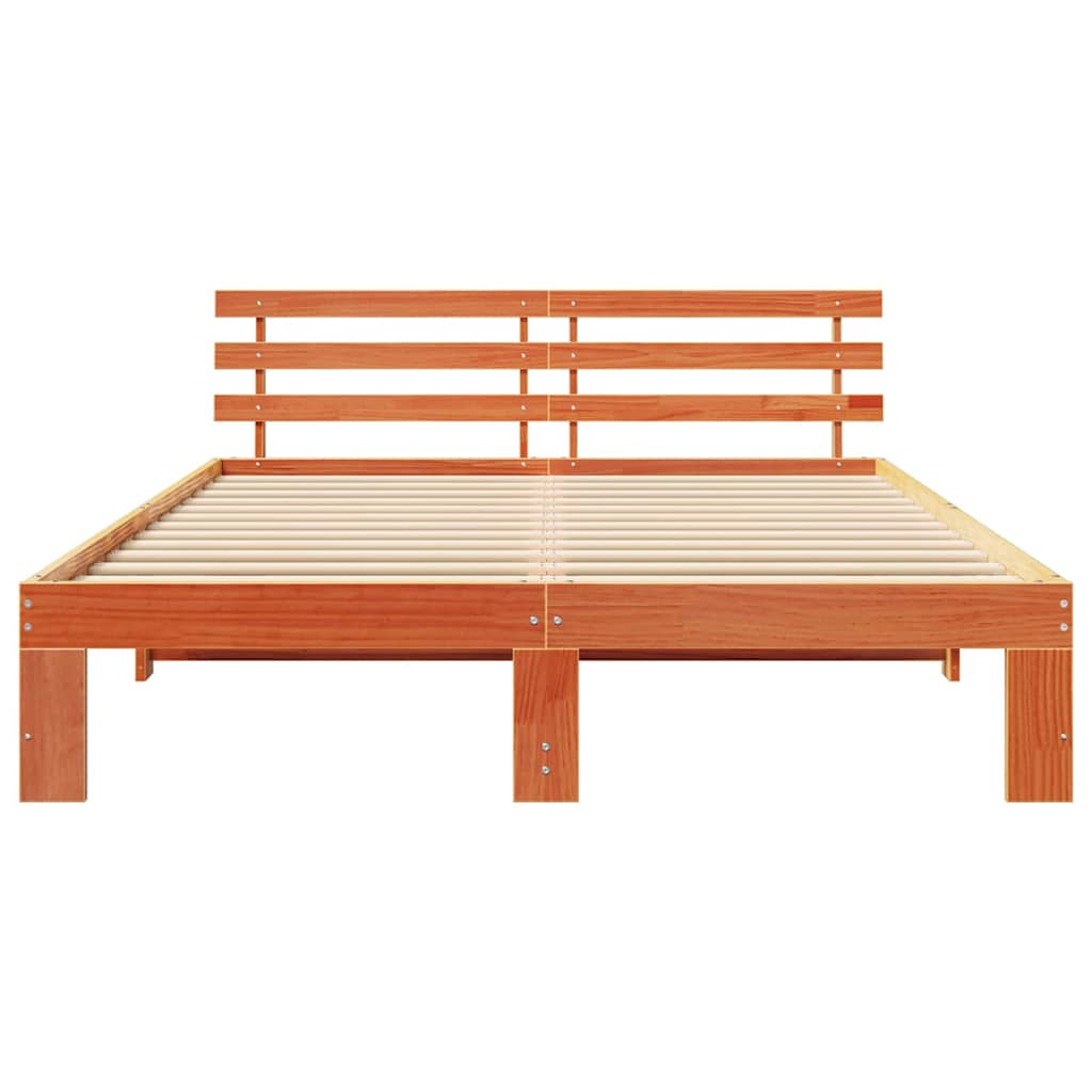 Sengestel med hovedgærde Voks brun 140 x 200 cm Massiv fyrretræ