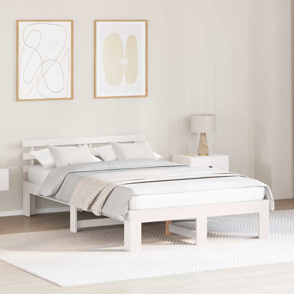 Sengestel med hovedgærde Hvid 140 x 190 cm Massiv fyrretræ
