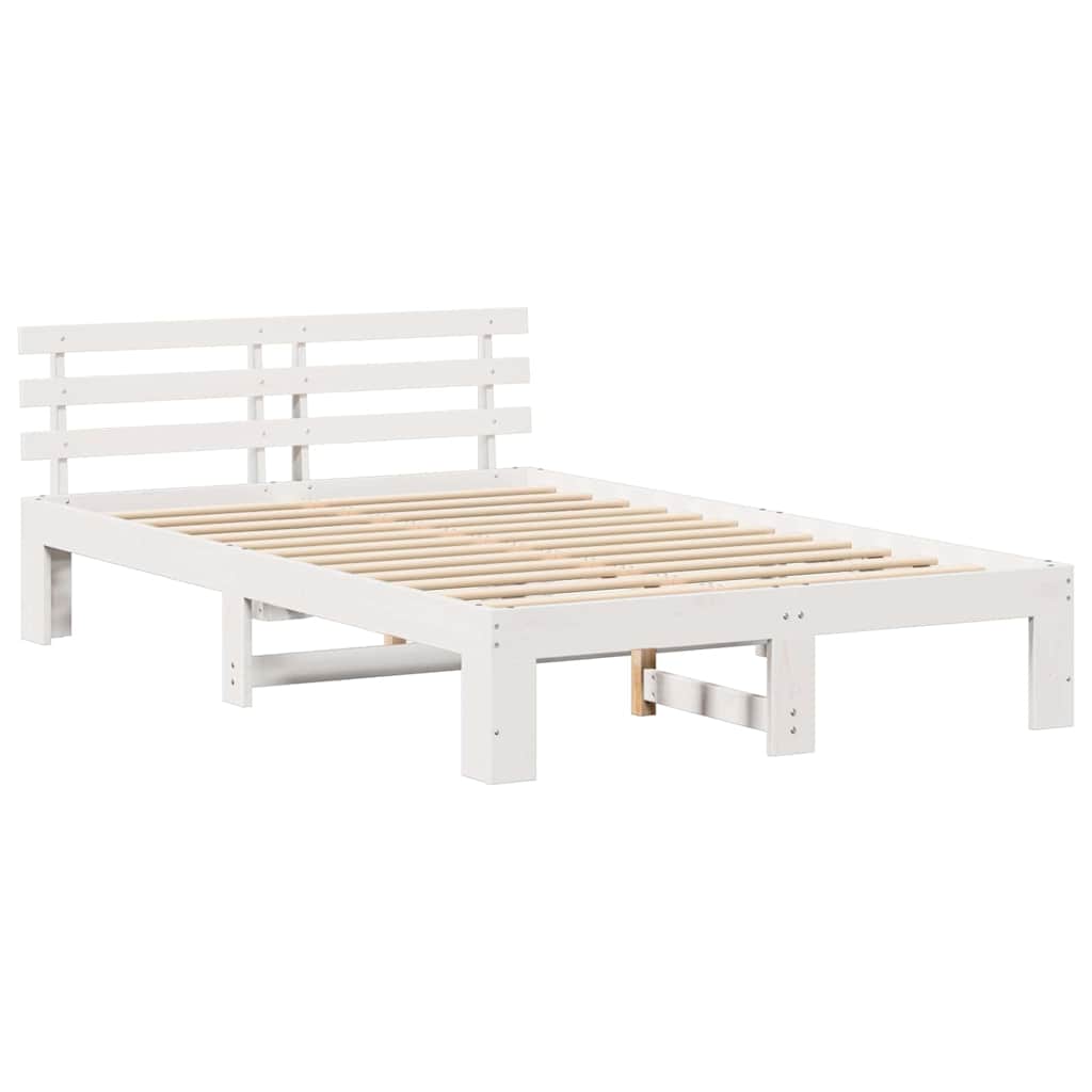 Sengestel med hovedgærde Hvid 140 x 190 cm Massiv fyrretræ