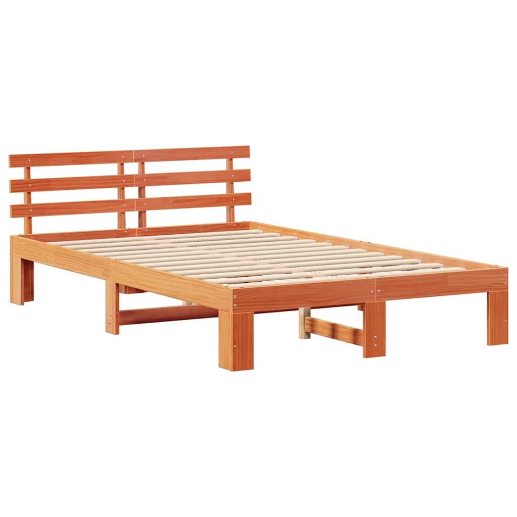 Sengestel med hovedgærde Voks brun 140 x 190 cm Massiv fyrretræ