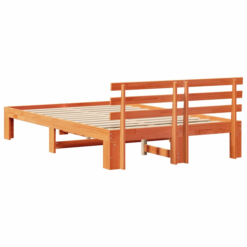 Sengestel med hovedgærde Voks brun 140 x 190 cm Massiv fyrretræ