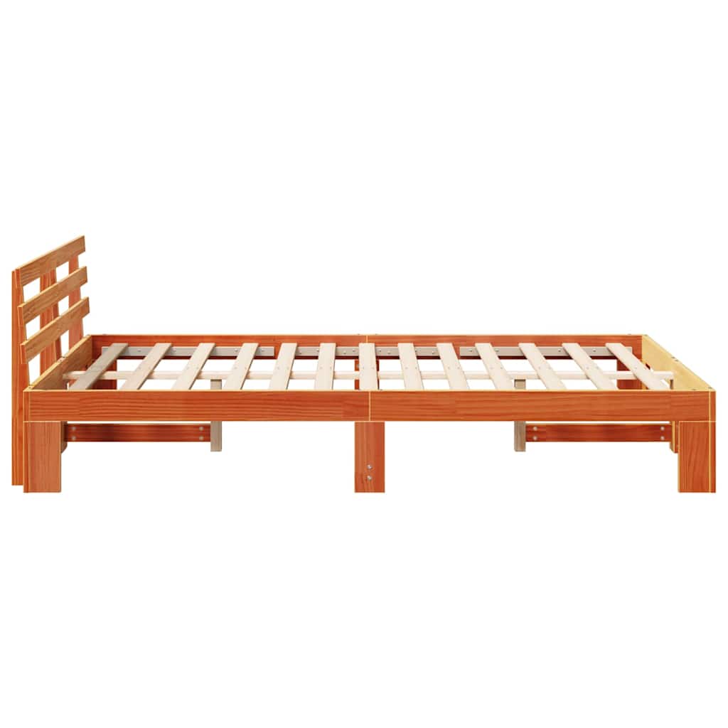 Sengestel med hovedgærde Voks brun 140 x 190 cm Massiv fyrretræ