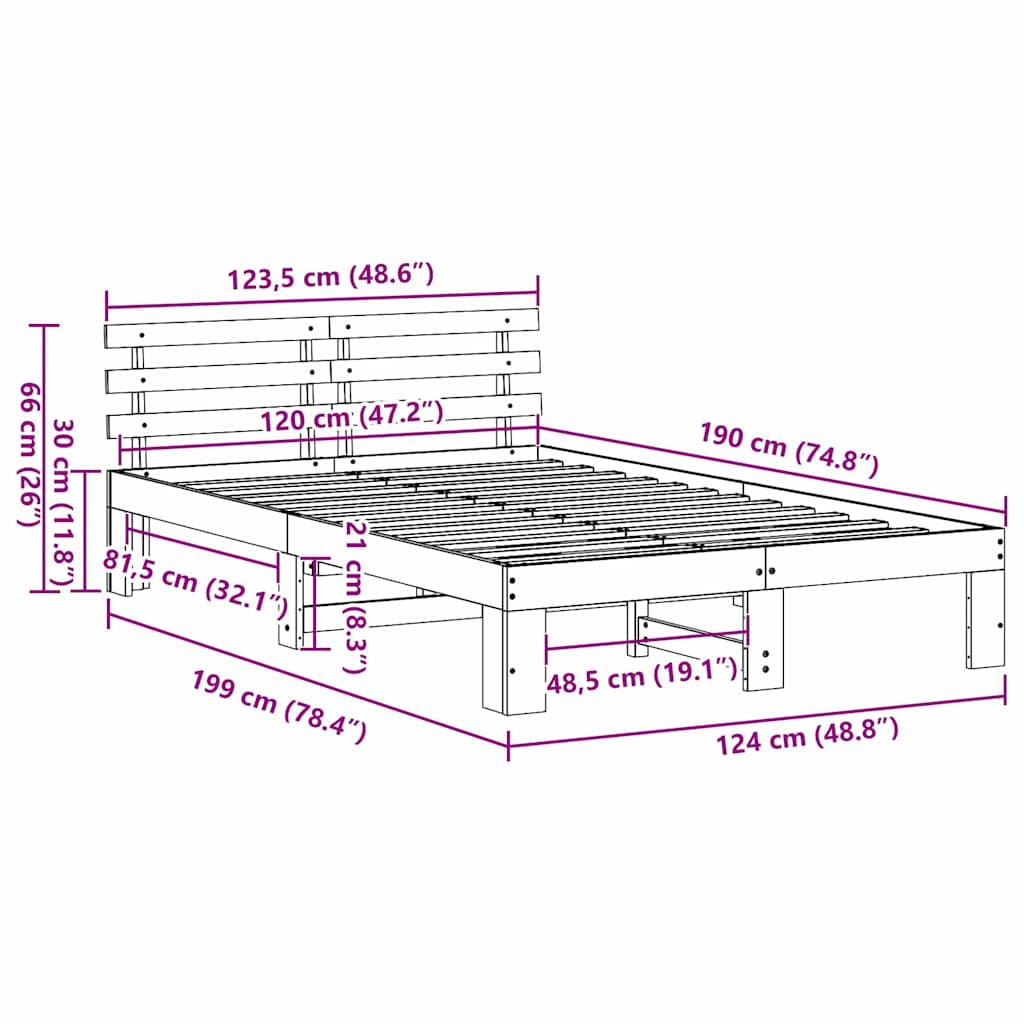 Sengestel med hovedgærde Hvid 120 x 190 cm Massiv fyrretræ