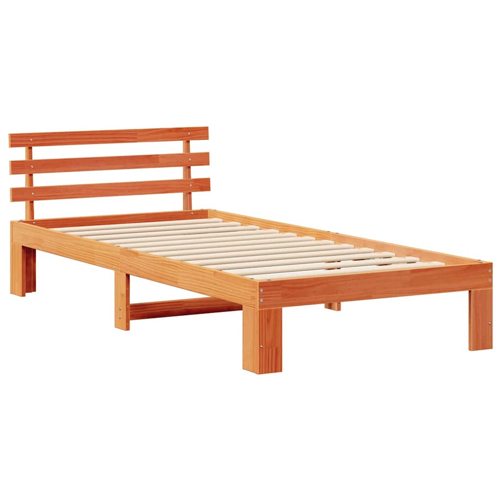 Sengestel med hovedgærde Voks brun 100 x 200 cm Massiv fyrretræ