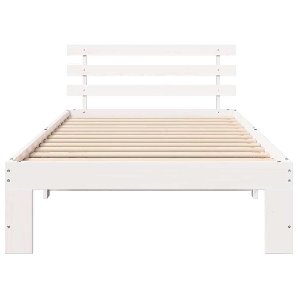 Sengestel med hovedgærde Hvid 90 x 200 cm Massiv fyrretræ