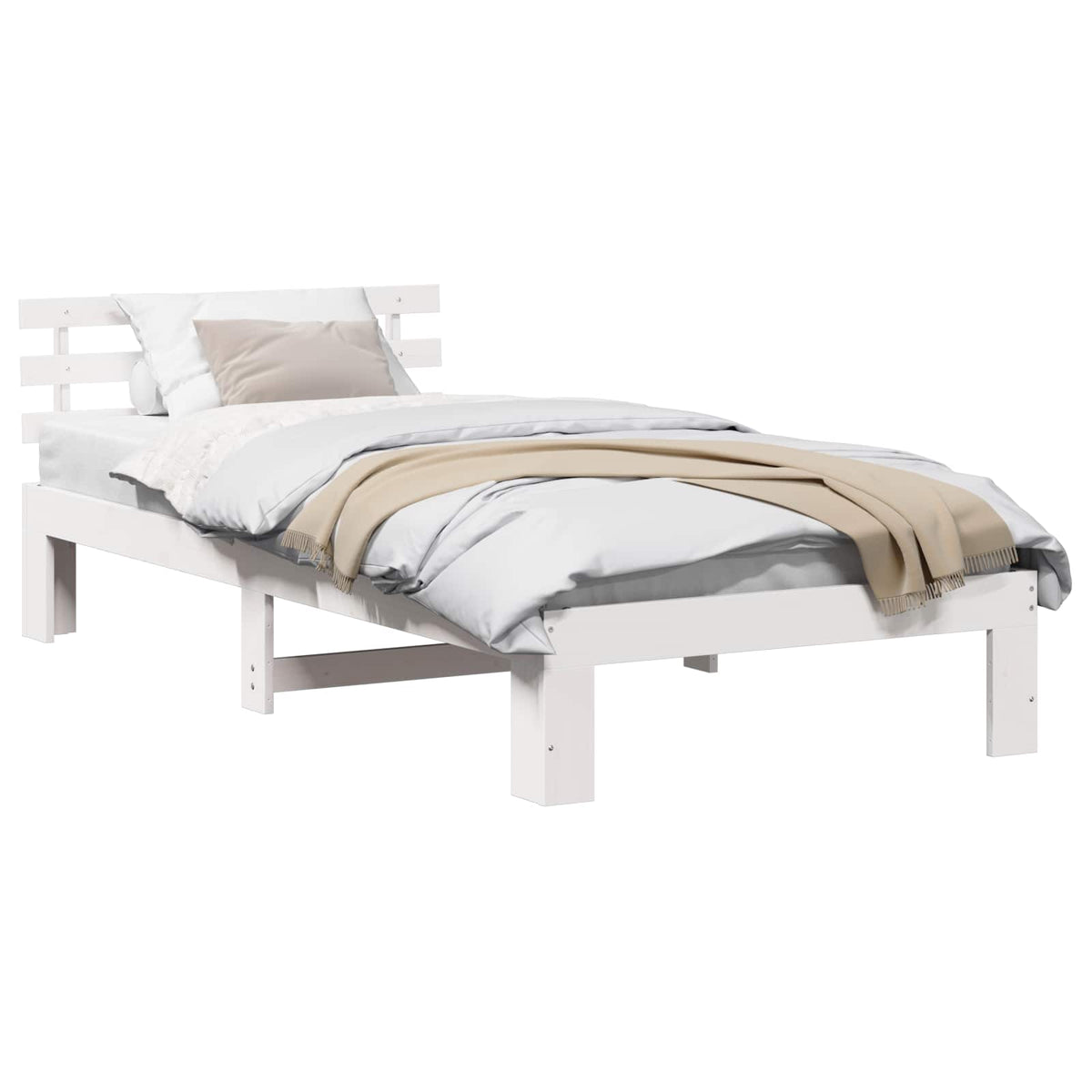 Sengestel med hovedgærde Hvid 90 x 190 cm Massiv fyrretræ