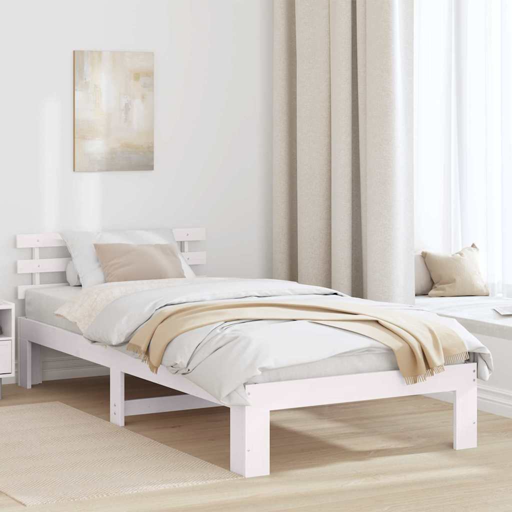 Sengestel med hovedgærde Hvid 75 x 190 cm Massiv fyrretræ