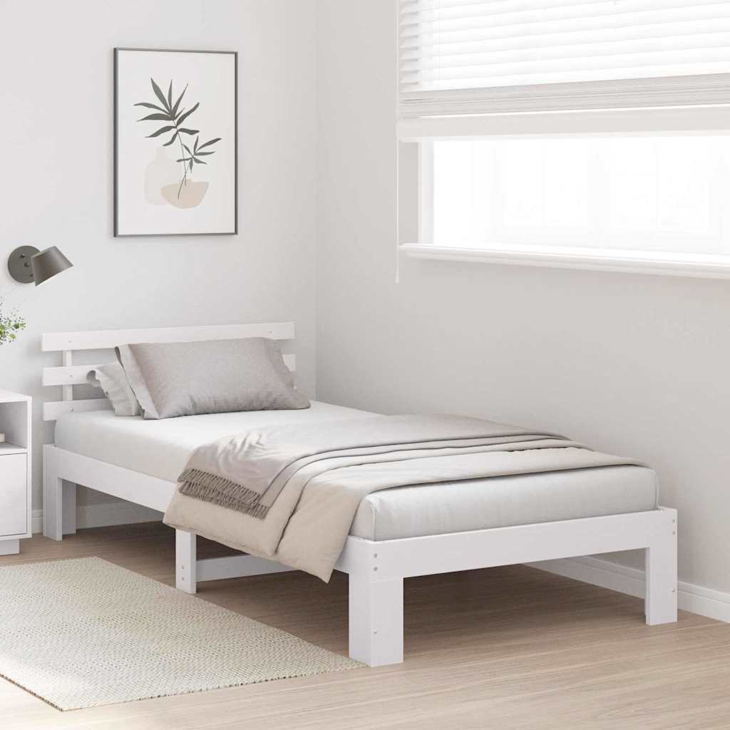 Sengestel med hovedgærde Hvid 75 x 190 cm Massiv fyrretræ