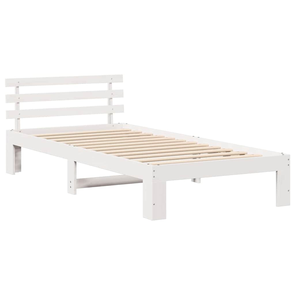 Sengestel med hovedgærde Hvid 75 x 190 cm Massiv fyrretræ