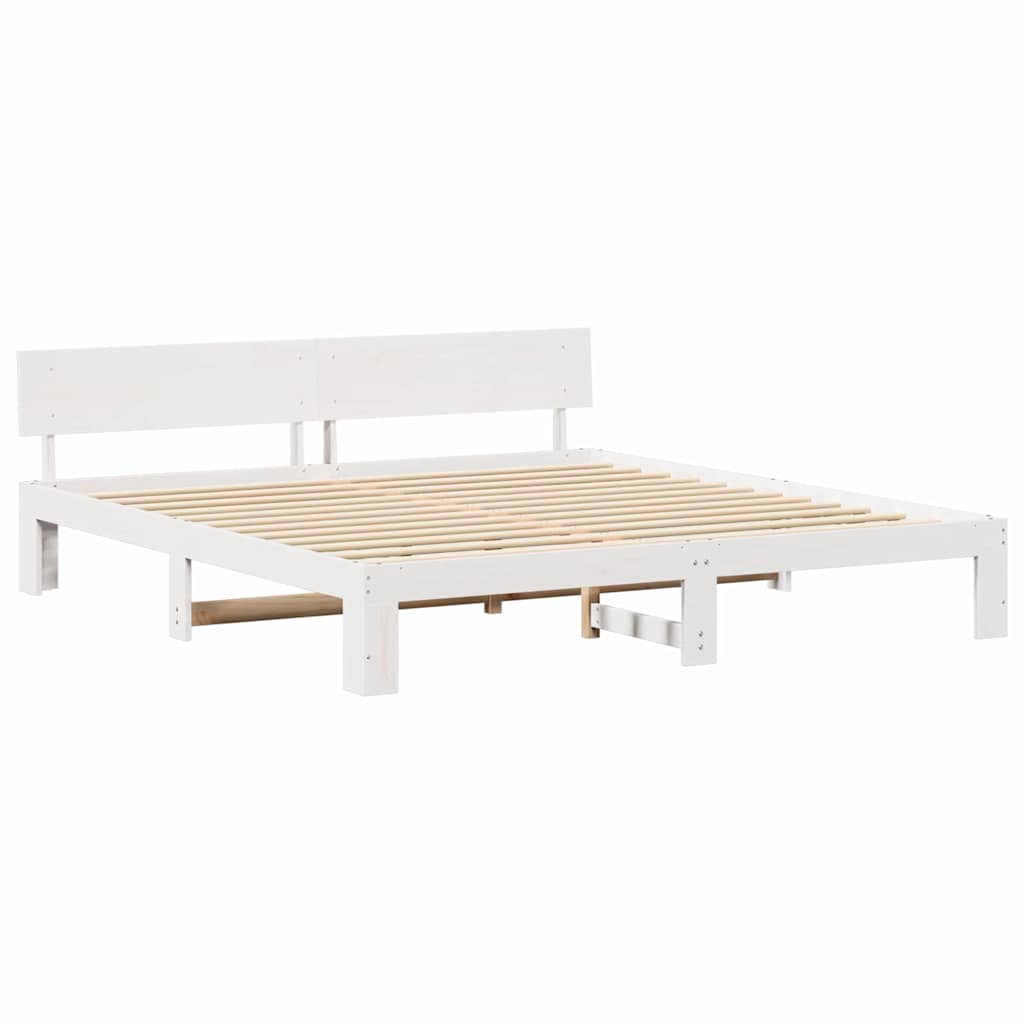 Sengestel med hovedgærde Hvid 200 x 200 cm Massiv fyrretræ