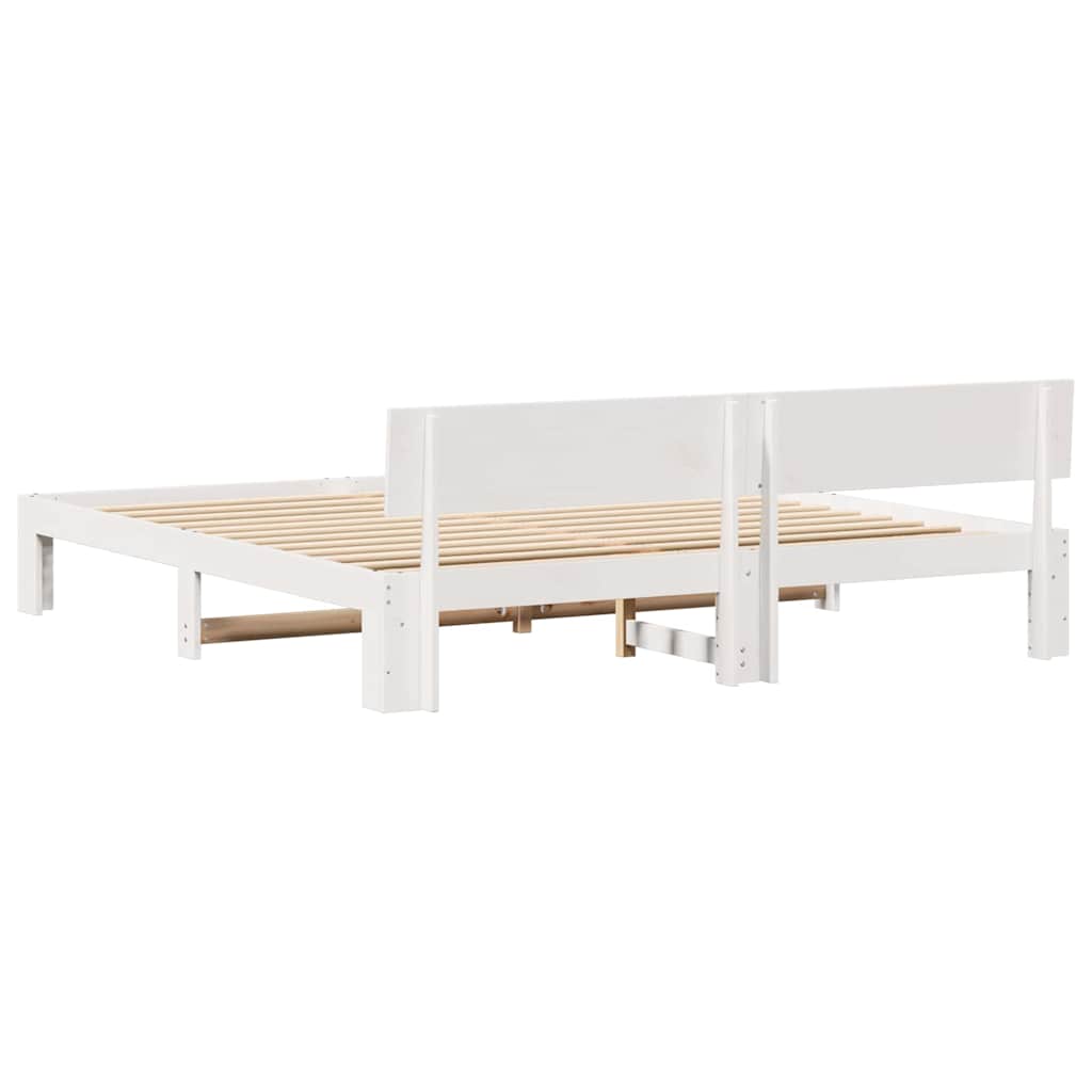 Sengestel med hovedgærde Hvid 200 x 200 cm Massiv fyrretræ