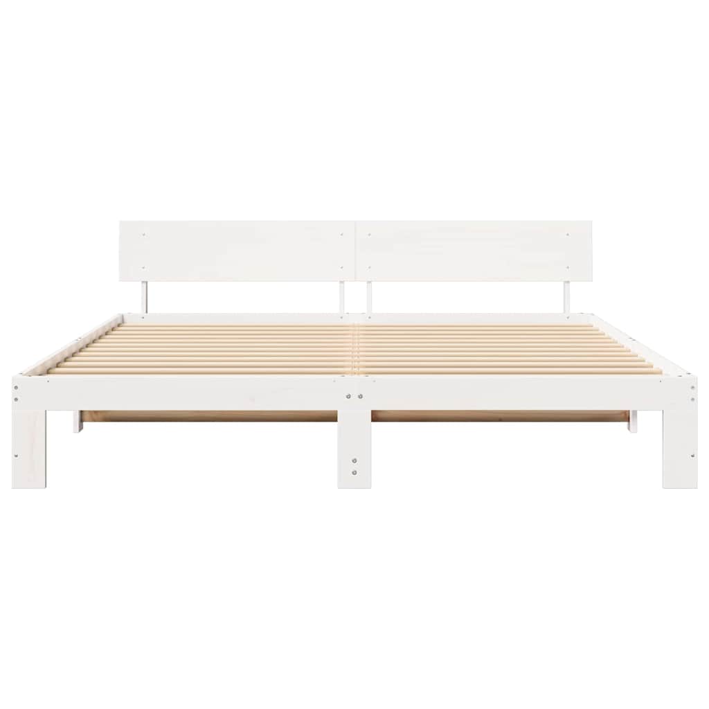 Sengestel med hovedgærde Hvid 200 x 200 cm Massiv fyrretræ