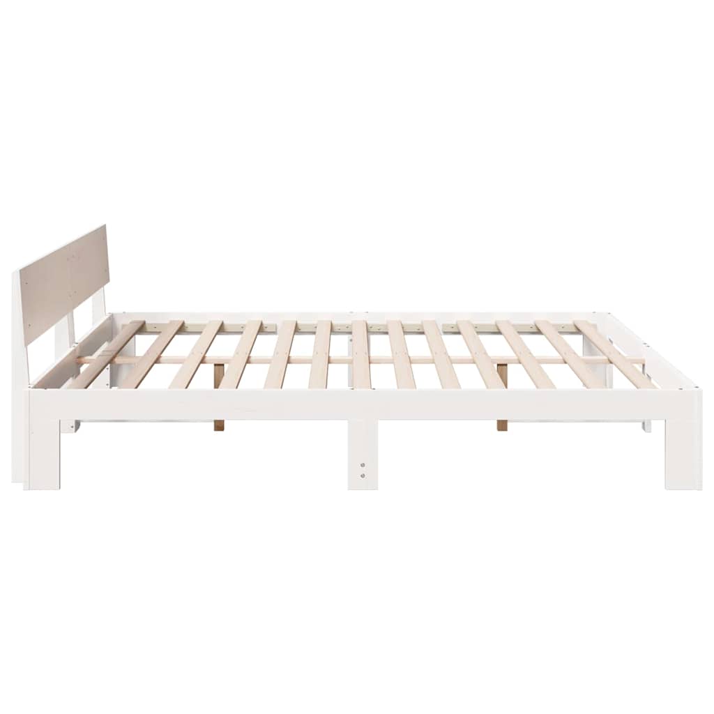 Sengestel med hovedgærde Hvid 200 x 200 cm Massiv fyrretræ