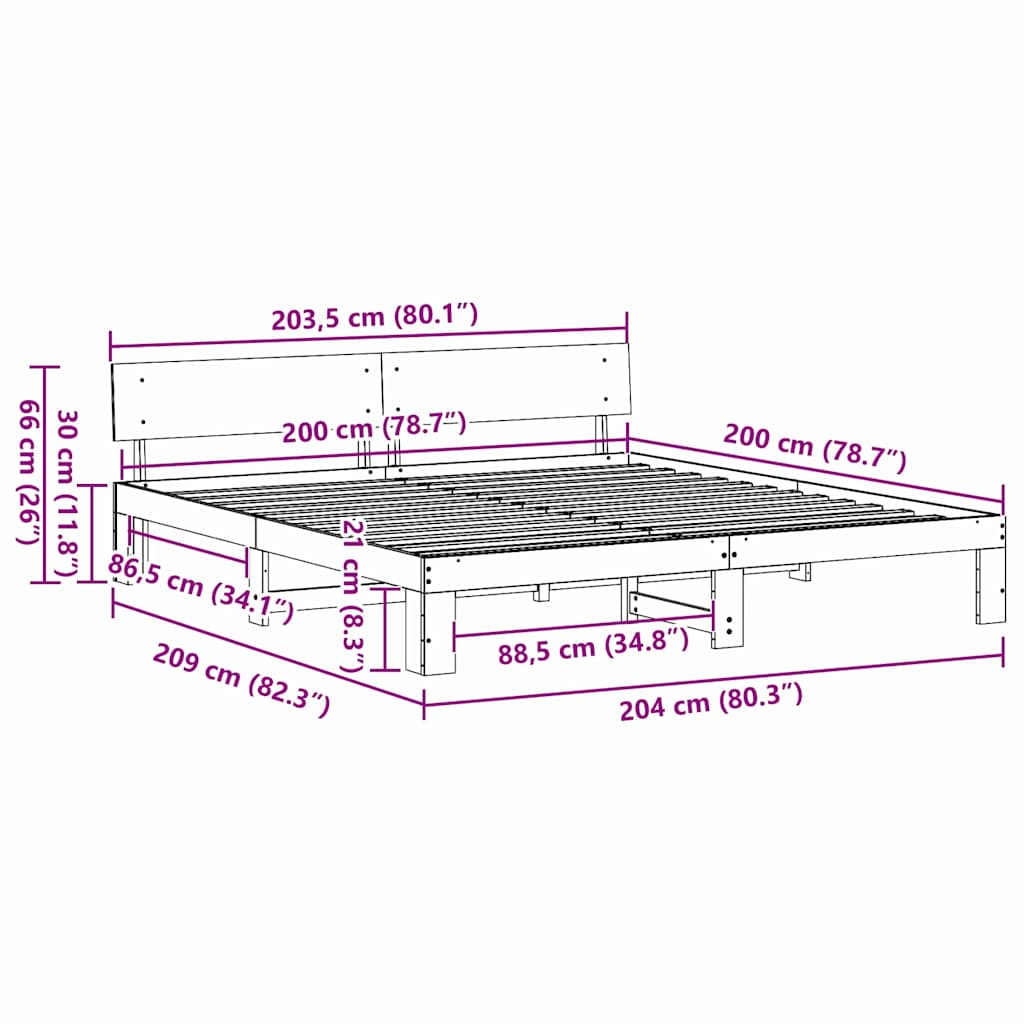 Sengestel med hovedgærde Voks brun 200 x 200 cm Massiv fyrretræ