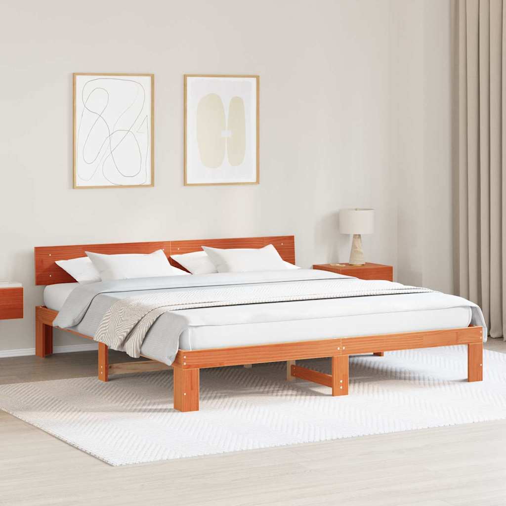 Sengestel med hovedgærde Voks brun 180 x 200 cm Massiv fyrretræ