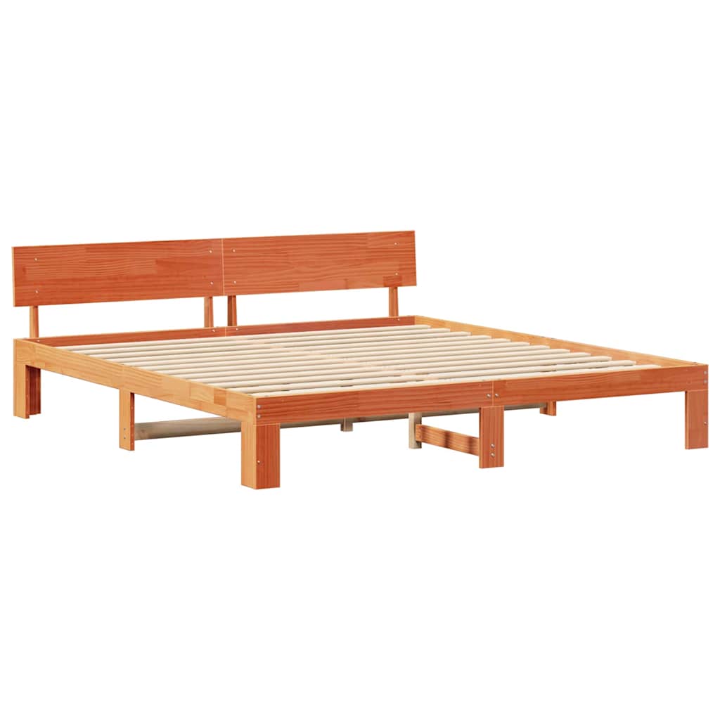 Sengestel med hovedgærde Voks brun 180 x 200 cm Massiv fyrretræ