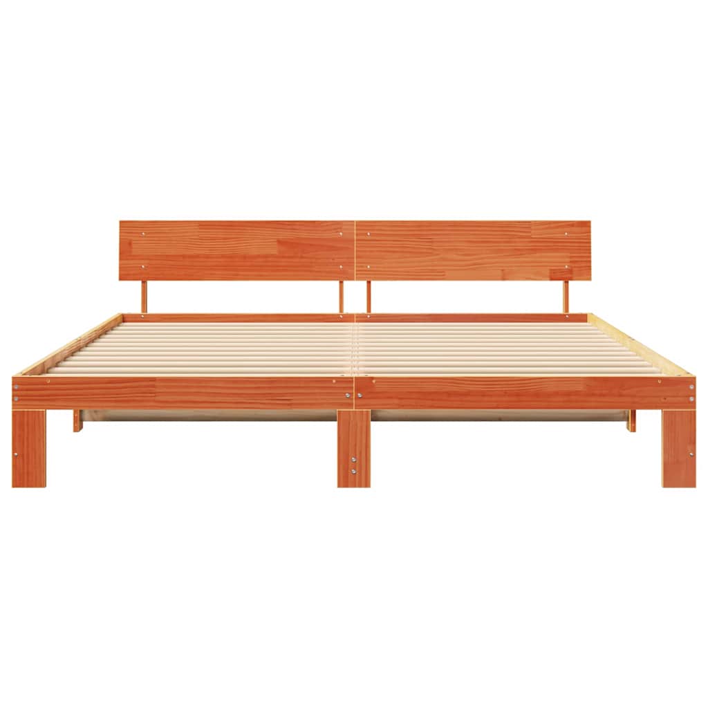 Sengestel med hovedgærde Voks brun 180 x 200 cm Massiv fyrretræ