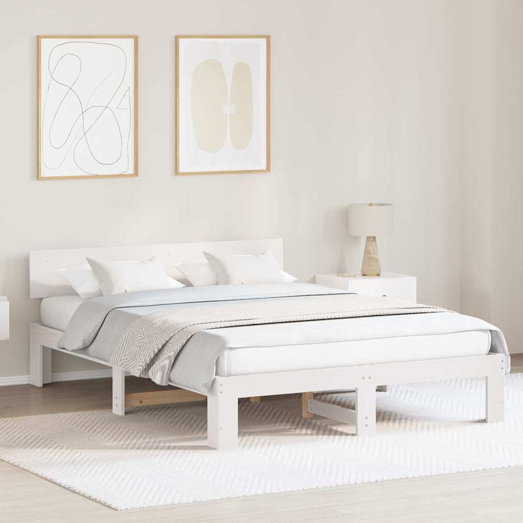 Sengestel med hovedgærde Hvid 160 x 200 cm Massiv fyrretræ