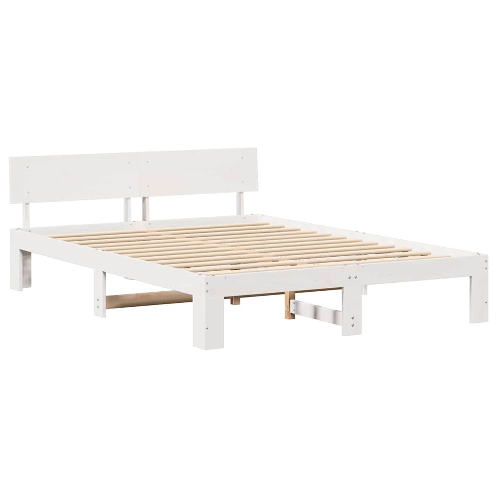 Sengestel med hovedgærde Hvid 160 x 200 cm Massiv fyrretræ