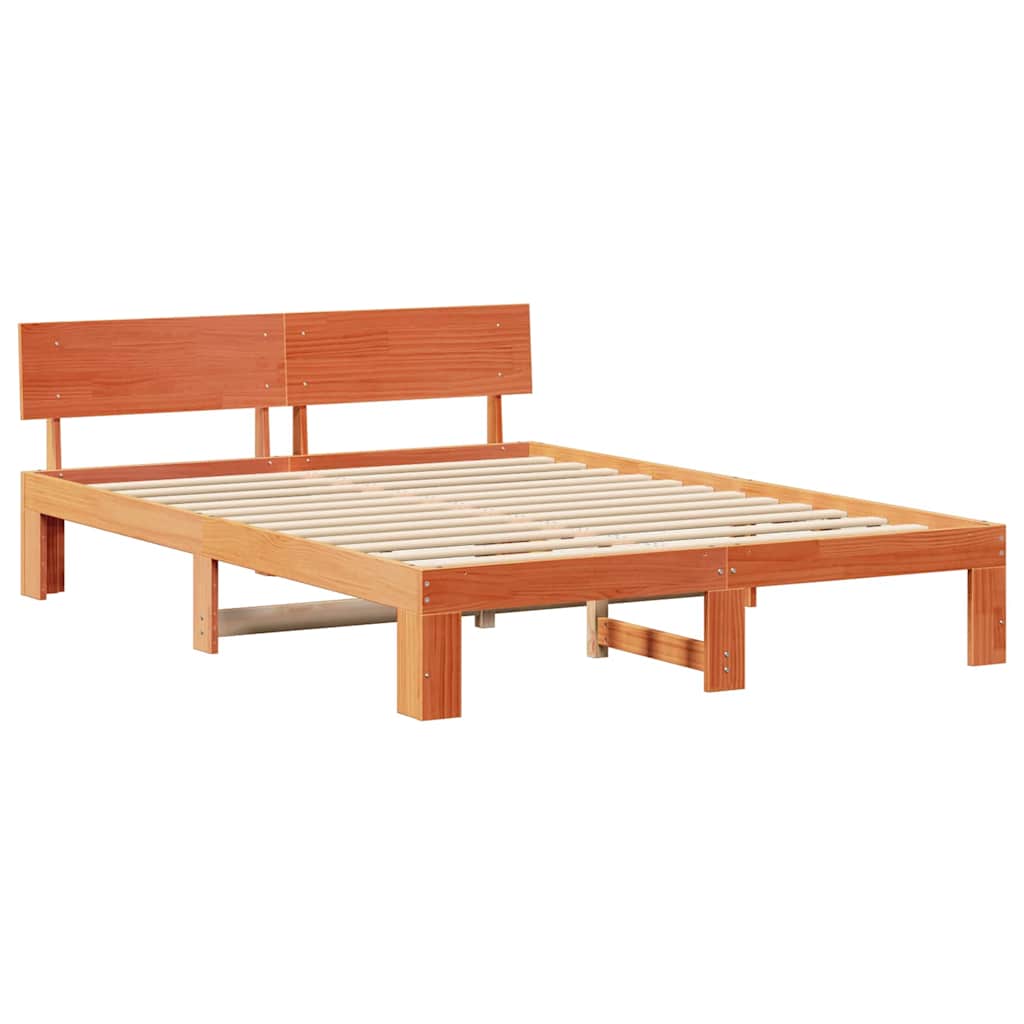 Sengestel med hovedgærde Voks brun 160 x 200 cm Massiv fyrretræ