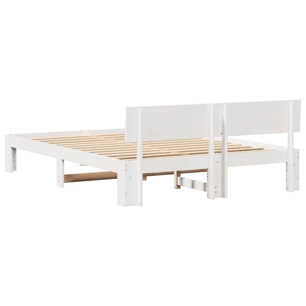 Sengestel med hovedgærde Hvid 150 x 200 cm Massiv fyrretræ
