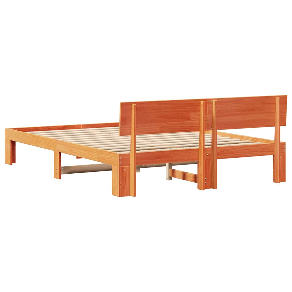 Sengestel med hovedgærde Voks brun 150 x 200 cm Massiv fyrretræ