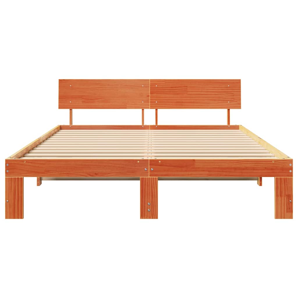 Sengestel med hovedgærde Voks brun 150 x 200 cm Massiv fyrretræ