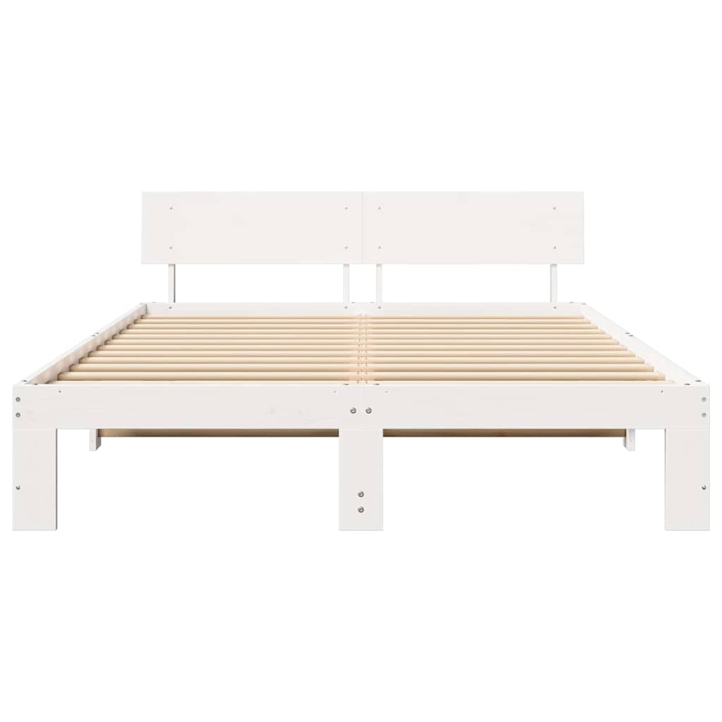 Sengestel med hovedgærde Hvid 140 x 200 cm Massiv fyrretræ