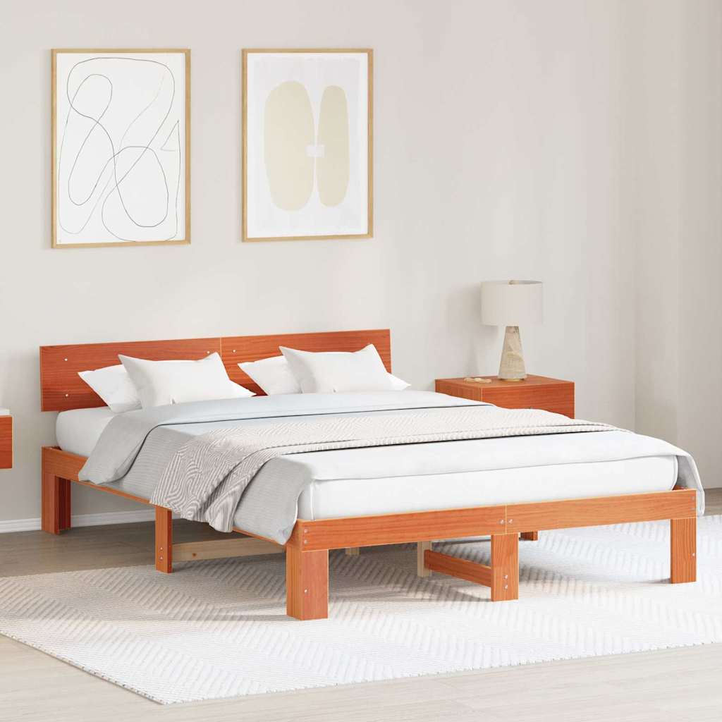 Sengestel med hovedgærde Voks brun 140 x 200 cm Massiv fyrretræ