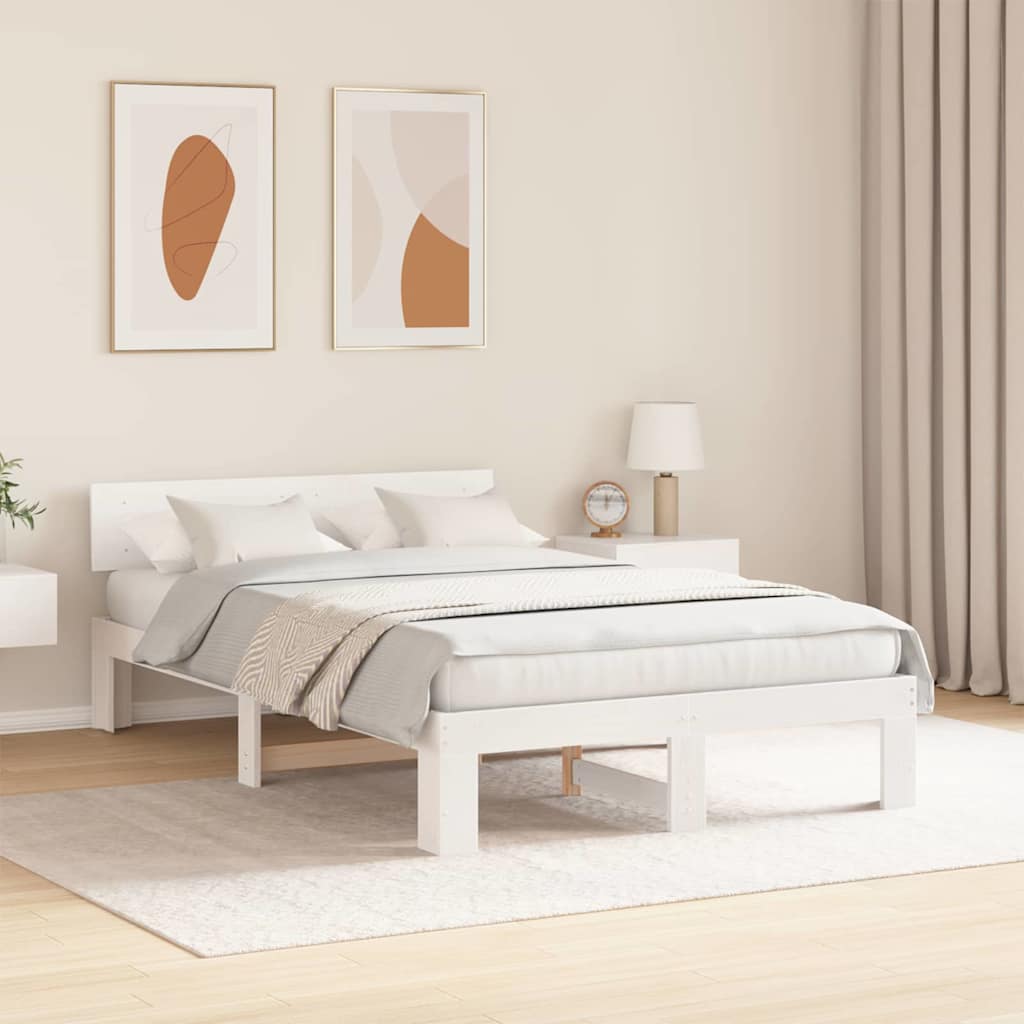 Sengestel med hovedgærde Hvid 140 x 190 cm Massiv fyrretræ