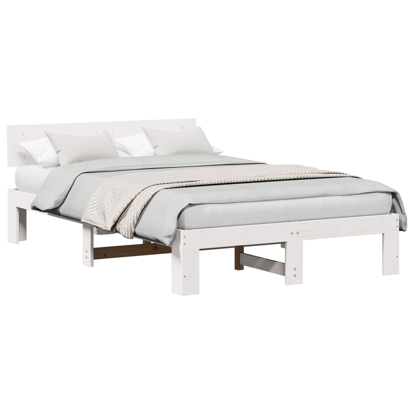 Sengestel med hovedgærde Hvid 140 x 190 cm Massiv fyrretræ