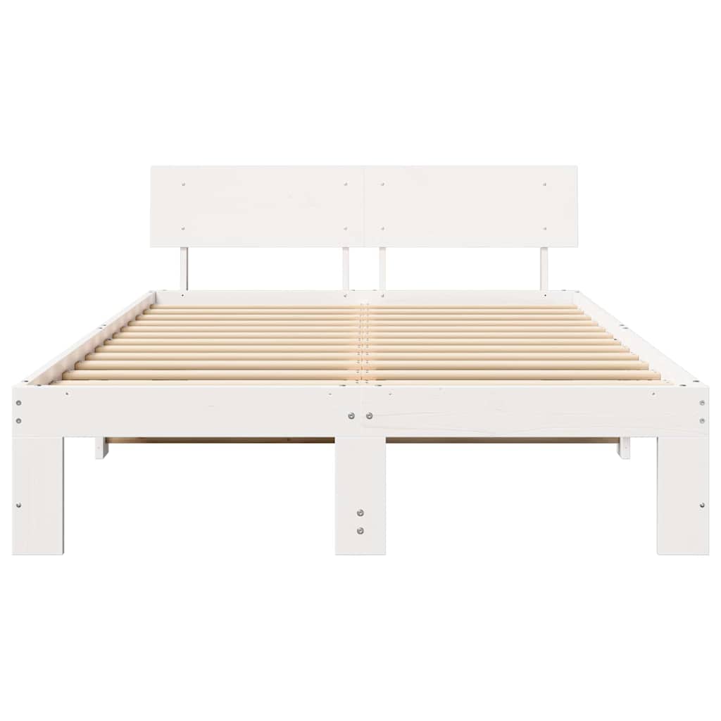 Sengestel med hovedgærde Hvid 140 x 190 cm Massiv fyrretræ