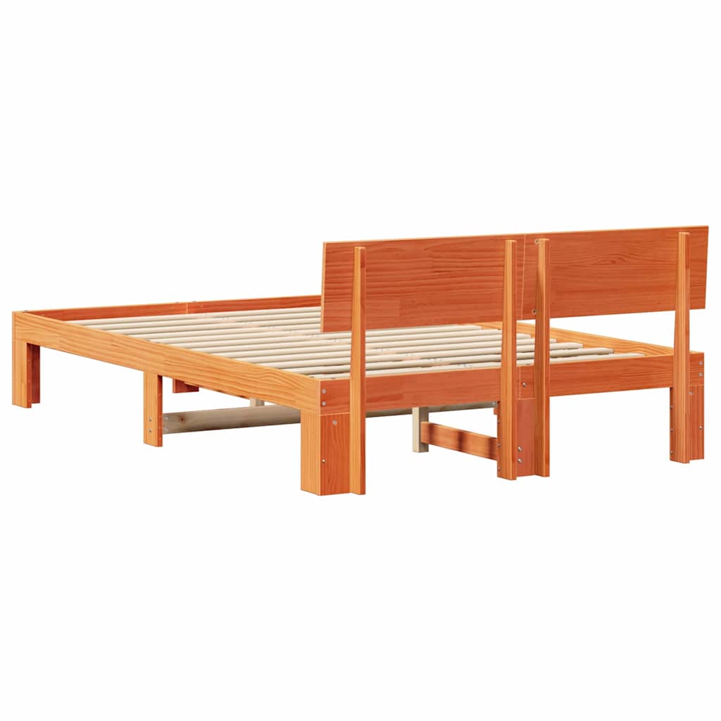 Sengestel med hovedgærde Voks brun 140 x 190 cm Massiv fyrretræ