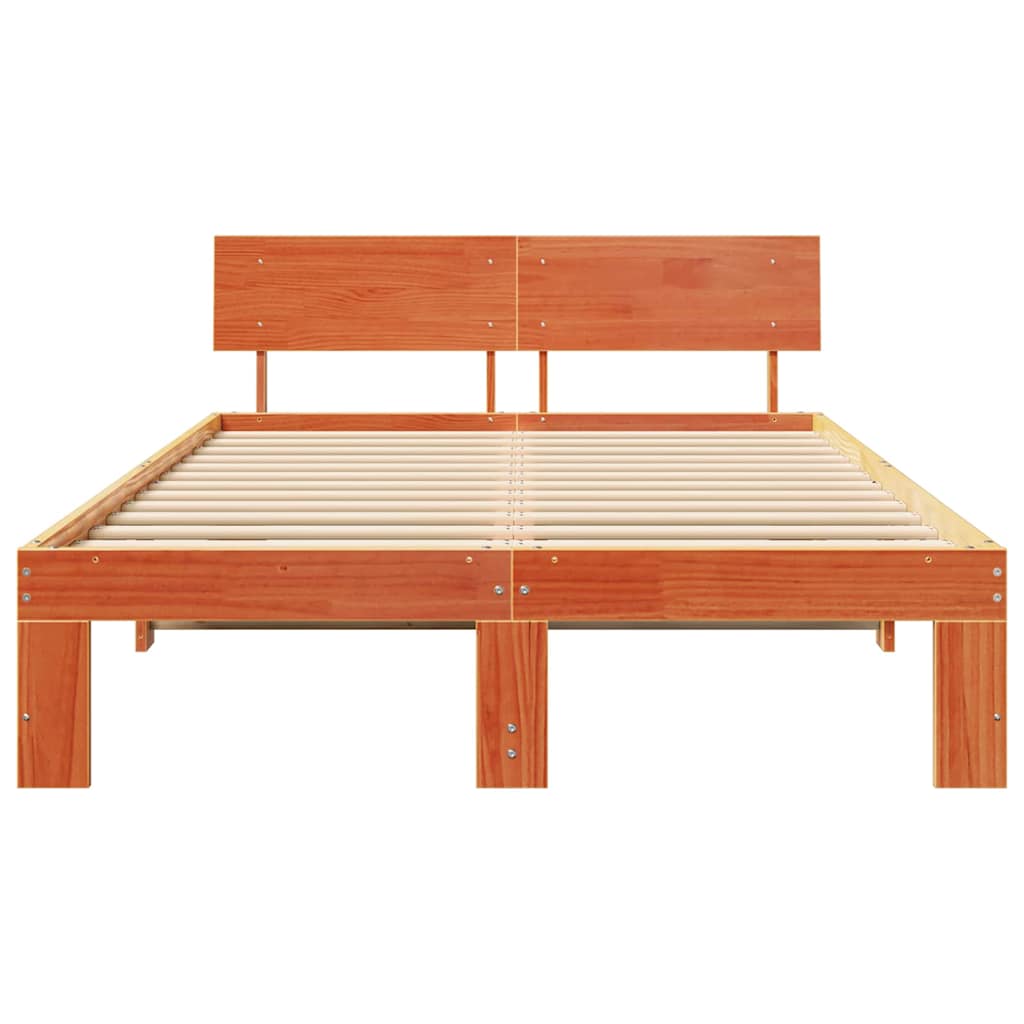 Sengestel med hovedgærde Voks brun 140 x 190 cm Massiv fyrretræ