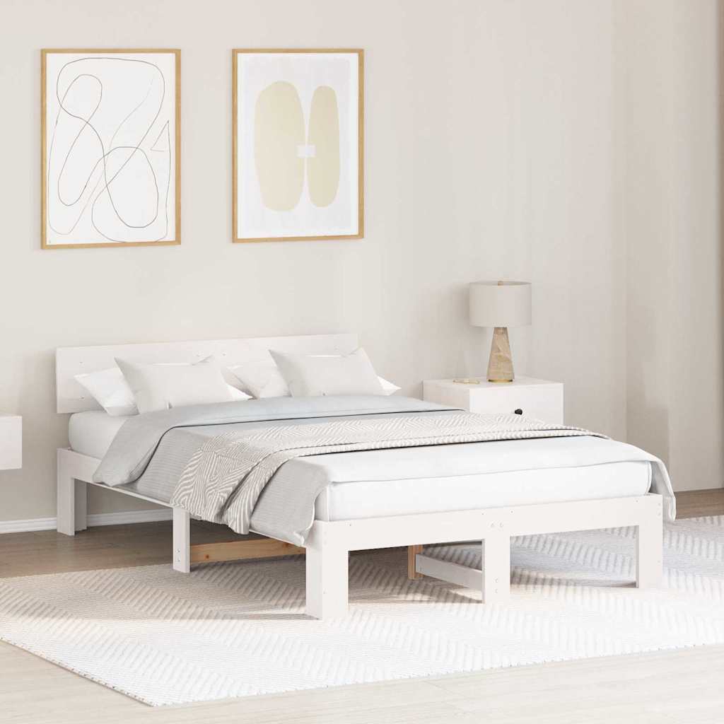 Sengestel med hovedgærde Hvid 135 x 190 cm Massiv fyrretræ
