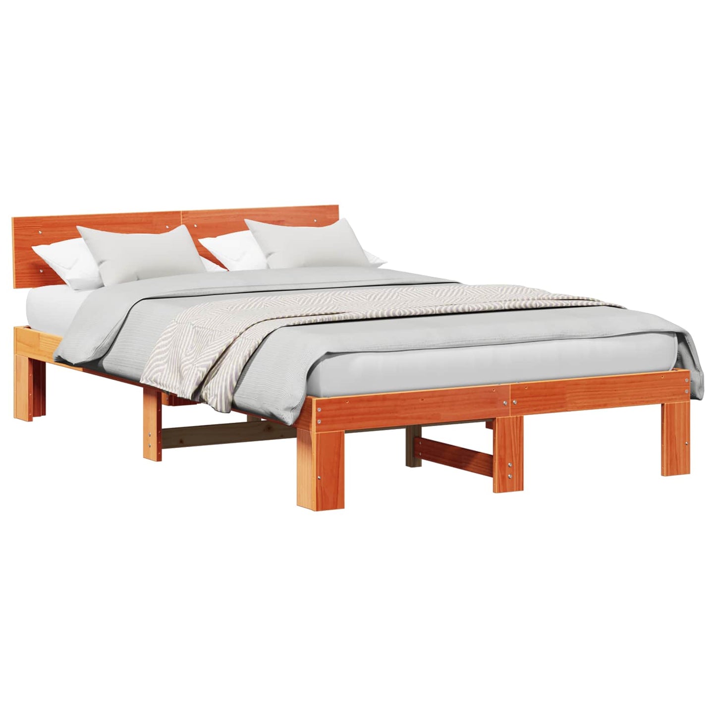 Sengestel med hovedgærde Voks brun 135 x 190 cm Massiv fyrretræ