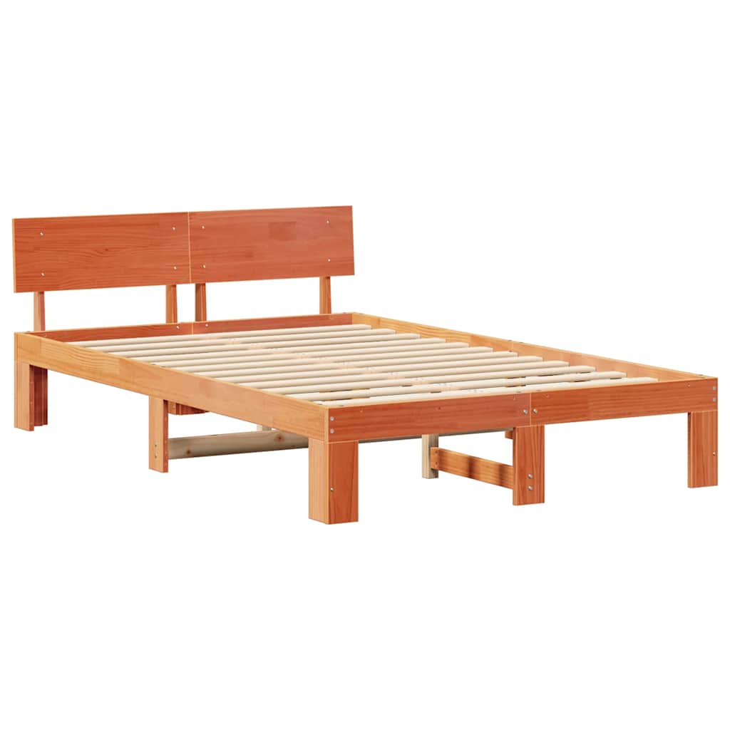 Sengestel med hovedgærde Voks brun 135 x 190 cm Massiv fyrretræ