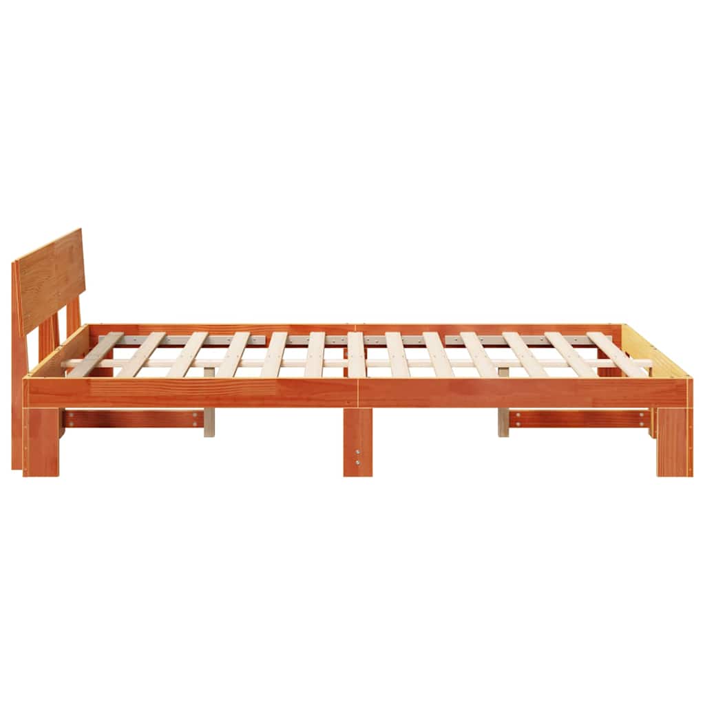 Sengestel med hovedgærde Voks brun 135 x 190 cm Massiv fyrretræ