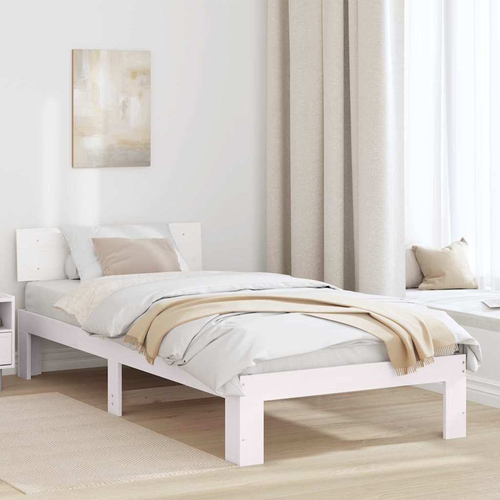 Sengestel med hovedgærde Hvid 100 x 200 cm Massiv fyrretræ