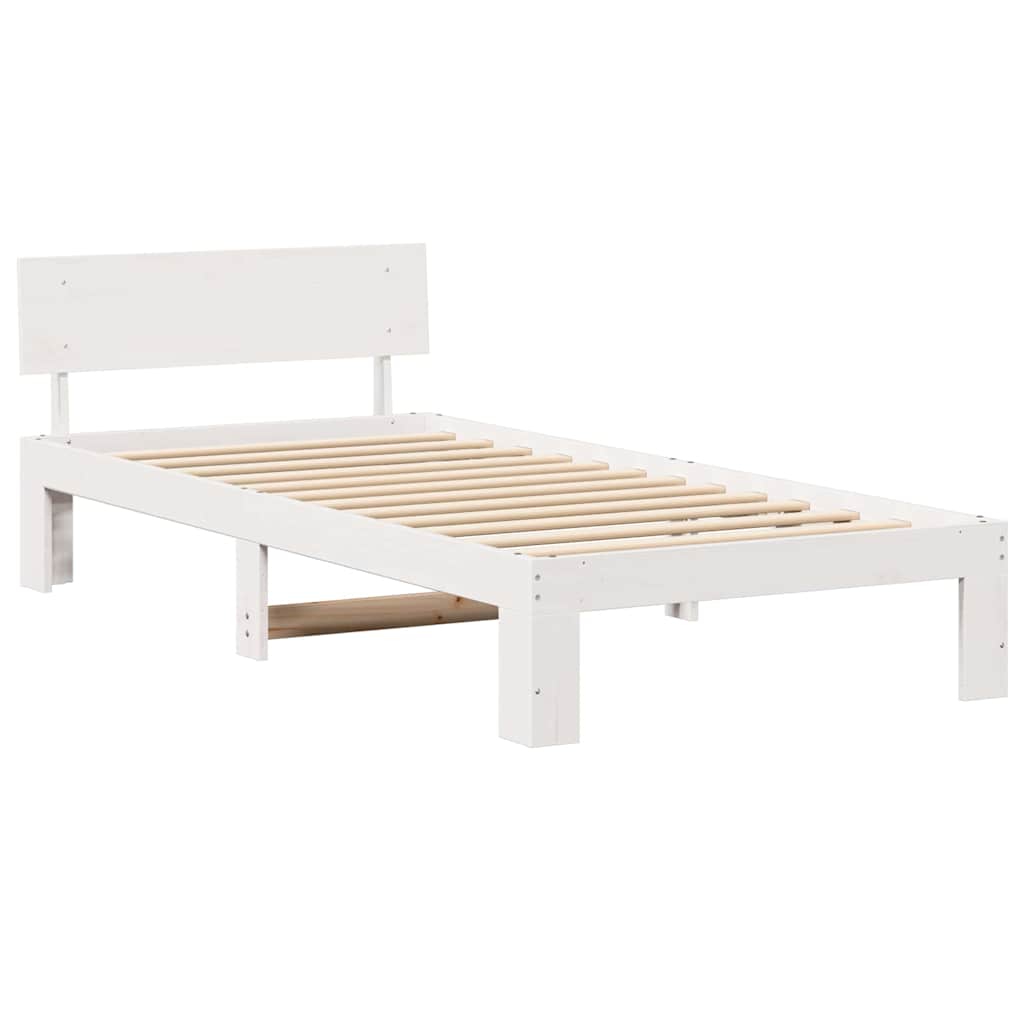 Sengestel med hovedgærde Hvid 100 x 200 cm Massiv fyrretræ