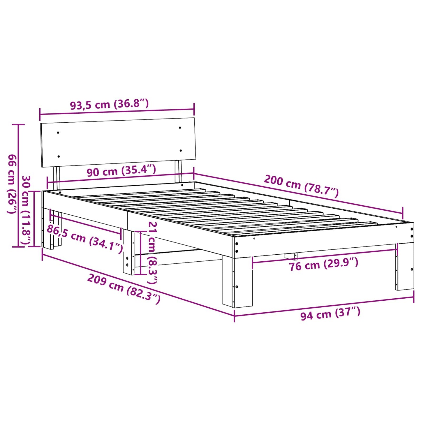 Sengestel med hovedgærde Voks brun 90 x 200 cm Massiv fyrretræ