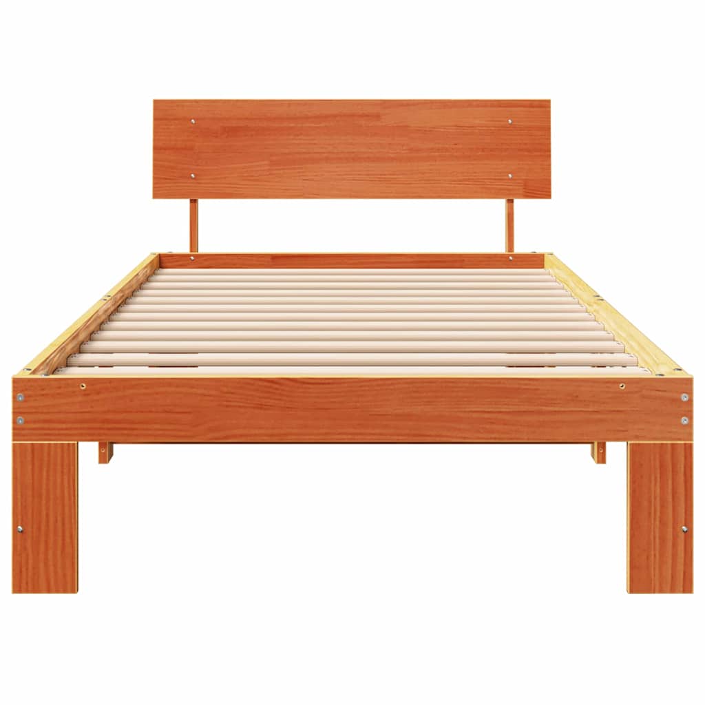 Sengestel med hovedgærde Voks brun 90 x 190 cm Massiv fyrretræ