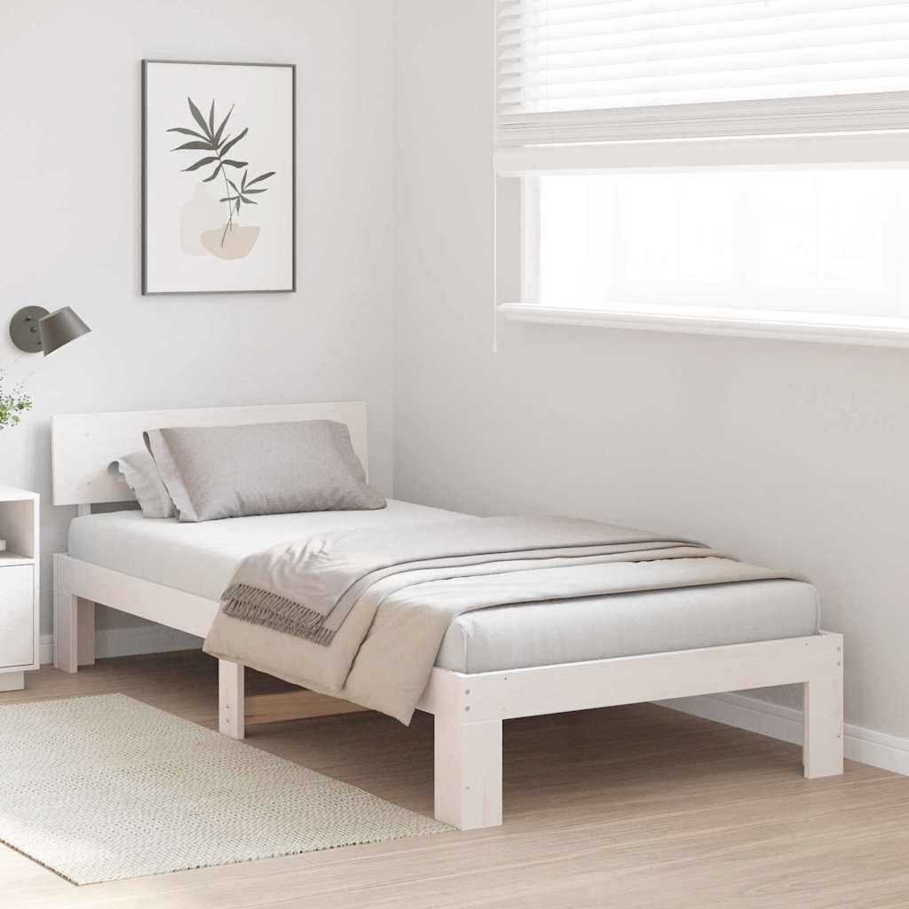 Sengestel med hovedgærde Hvid 75 x 190 cm Massiv fyrretræ