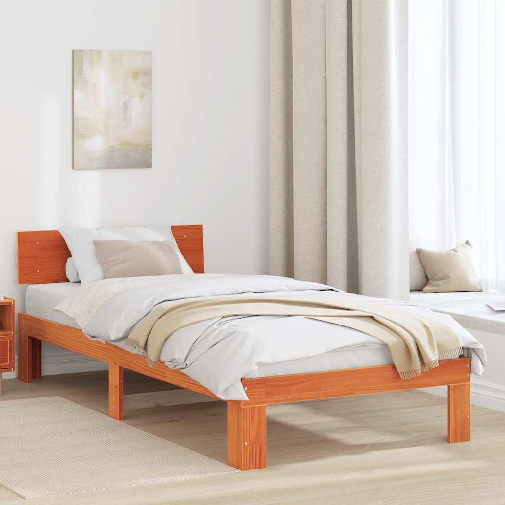 Sengestel med hovedgærde Voks brun 75 x 190 cm Massiv fyrretræ