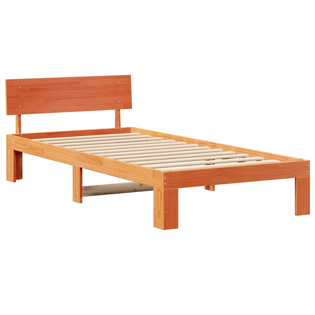 Sengestel med hovedgærde Voks brun 75 x 190 cm Massiv fyrretræ